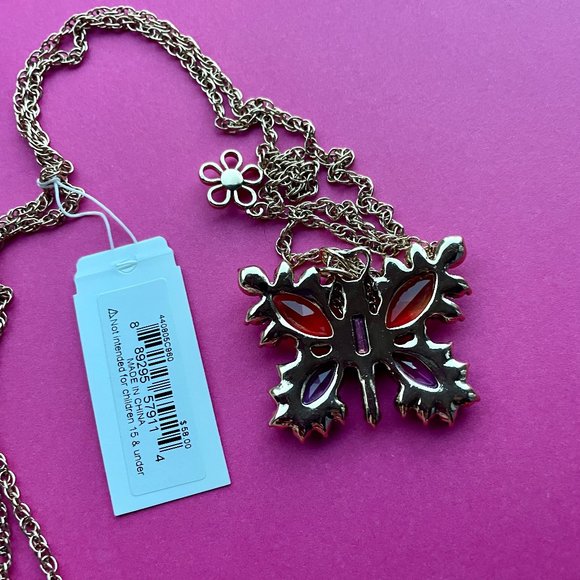 NWT Betsey Johnson Love Fest Rhinestone Butterfly Necklace Rainbow Multi - Picture 5 of 7
